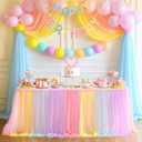 Suppromo Rainbow Table Skirt for Birthday Party 6ft Unicorn Tulle Tutu Table Skirt for Baby Shower Girl Boy Gender Reveal Rainbow Tablecloth Desk Skirt for Unicorn Party Decorations(L6(ft) H 30in)