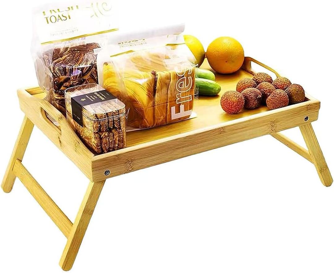 Bamboo Breakfast Tray with Folding Legs - 16.93"12.6" Bed Tray & Lap Tray, Perfect for Eating Meals, Sofa Snacks, TV Watching & Laptop Working(Primary Colors)