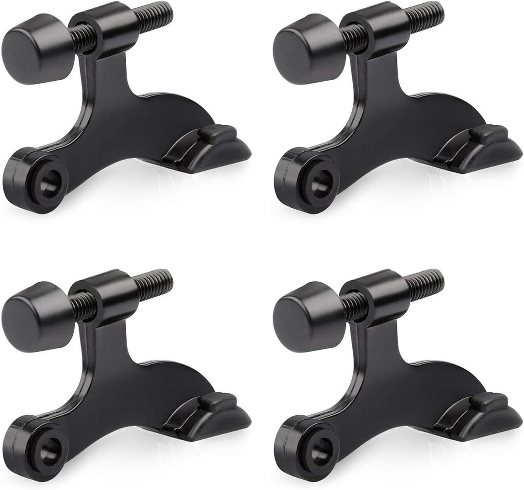 HOMOTEK 4 Pack Hinge Pin Black Door Stopper,Adjustable Deluxe Heavy Duty Door Stopper 2-1/2"x1-3/4,with Black Rubber Bumper Tips