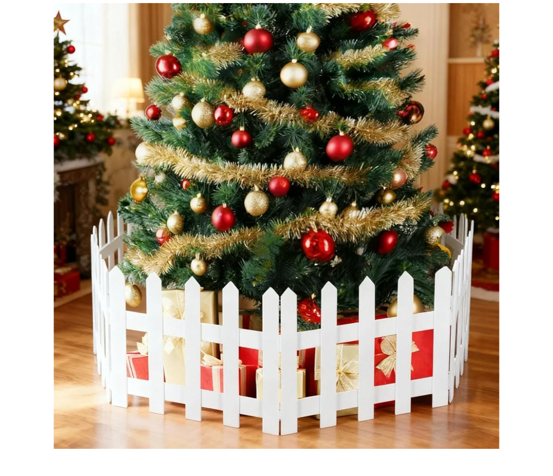 18pcs Christmas Tree Gate, 15.7 Inches Tall Christmas Tree Picket Fence for Dogs, Round Toddler Baby Proof White Gate Around Xmas Tree, Thick Plastic Reja para Arbol de Navidad Pet Cat Protector