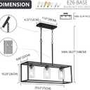 Black 3-Light Dining Room Light Fixture, Modern Farmhouse Chandeliers, Linear Rectangular Kitchen Island Lighting, Industrial Vintage Pendant Lighting with Clear Glass Shade Height Adjustable