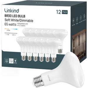 Linkind BR30 LED Flood Light Bulbs Indoor, 65W Equivalent Dimmable LED Recessed Bulbs, 10W 850 Lumens, 2700K Soft White E26 Base, Recessed Can Light Bulb for Bedroom Bathroom, 12 Packs