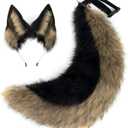 Faux Fur Wolf Ears Headband & Furry Tail Set Realistic Wolf Costume Accessories for Halloween, Cosplay,Parties