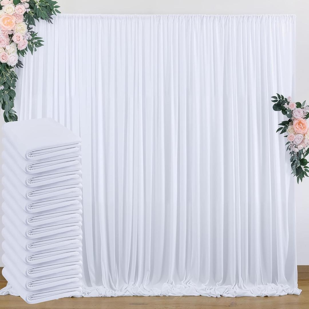 60 ft x 10 ft Wrinkle Free White Backdrop Curtain for Parties, 12 Panels 10ft Polyester White Photo Backdrop Drapes for Graduation Birthday Wedding Party Stage Curtains