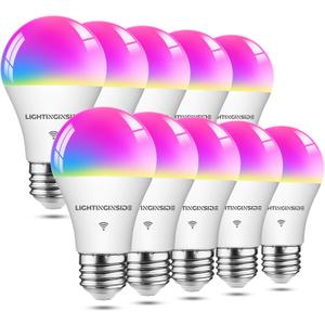 Smart Light Bulbs 10 Pack, Smart Bulb Compatible with Alexa/Google Home/Smart Life, CRI>90, RGBCW Color Changing LED Light Bulbs, 2.4G WiFi Bluetooth A19 E26 Bulb, No Hub Required, ETL Listed