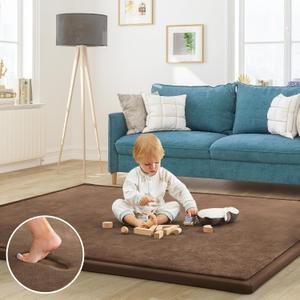 Baby Play Mat for Floor Nursery Rug Muscle Mat Area Rug Playroom Rug 59"x71" Playpen Mat Elastic Foam 1.3" Thick Crawling Mat for Babies,Toddlers, Infants, Kids,Chestnut