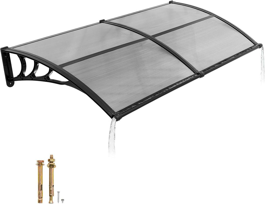 VEVOR Awnings for Door Entrance, 38" x 78" Window Door Awning Canopy Exterior with Drainage & ABS Bracket, Polycarbonate Cover Patio Door Awnings for Sun, UV, Rain, Snow Protection (Smoky Gray）