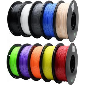 PETG 3D Printer Filament 1.75mm, 10-Color 10-Pack, Strong & Durable PETG Material, Heat-Resistant & Low-Warp, Smooth Finish, Ideal for Functional Parts, Prototyping & Creative Printing