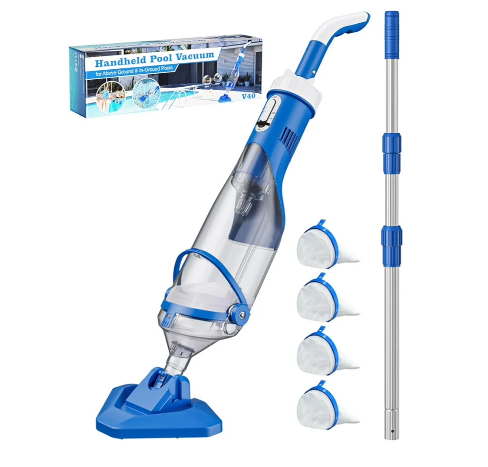 Teguy Cordless Pool Vacuum with Telescopic Pole, 18.5 GPM Powerful Suction, 1.5H Supercharge Technology, Handheld Rechargeable Pool Vacuum Cleaner for Above Ground/Inground Pools, Hot Tubs, Spas