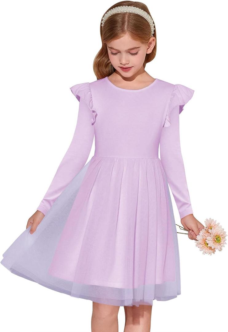 Haloumoning Girls Tutu Dress Ruffle Long Sleeve Fluffy Fall Winter Party Tulle Dress for Kids 5-14Y (Purple)