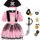 Cuteshower Girls Pirate Costumes for Kids Sea Buccaneer Costume Pink Pirate Dress Halloween Cosplay Party Size XL
