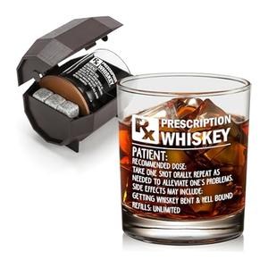WelDesine Prescription Whiskey Glass, Funny Rocks Glass & Bourbon Barrel Set for Brother Boyfriend Father Husband Coworker on Christmas & Birthday, White Elephant Cool Gag Gifts for Men