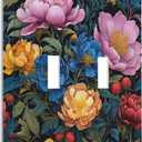 3 x Decorative Light Switch Plate Covers Big Yellow Pink Flowers Blue Red Floral Green Leaf 2 Gang Wall Plate Double Toggle Switch Cover Plate Electric Dual Device Electrical Faceplate