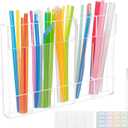 Straw Holder for Cabinet Door,9.6'' Large Acrylic Straws Organizer Storage Dispenser,Kitchen Accessories Container,with 8pcs Double-sided Tape,10 Sheet Note Paper,1pc Brush(Clear)