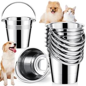 Hicarer 6 Pcs Stainless Steel Dog Water Bucket, Heavy Duty Stainless Steel Bucket Water Pails for Dogs Pets, for Kennels Farms Fences Cages(4.2 Quart)
