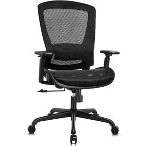 Mesh Office Chair, Ergonomic Computer Desk Chair, Sturdy Task Chair- Adjustable Lumbar Support & Armrests, Tilt Function, Comfort Wide Seat, Swivel Home Office Chair (Black)
