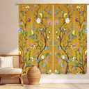 Cinbloo Mustard Yellow Floral Curtains for Women Bedroom 42Wx63H Inch Rod Pocket Vintage Retro Boho Sping Flower Plant Lemon Hummingbird Mid Century Colorful Luxury Living Room Window Drapes 2 Panels
