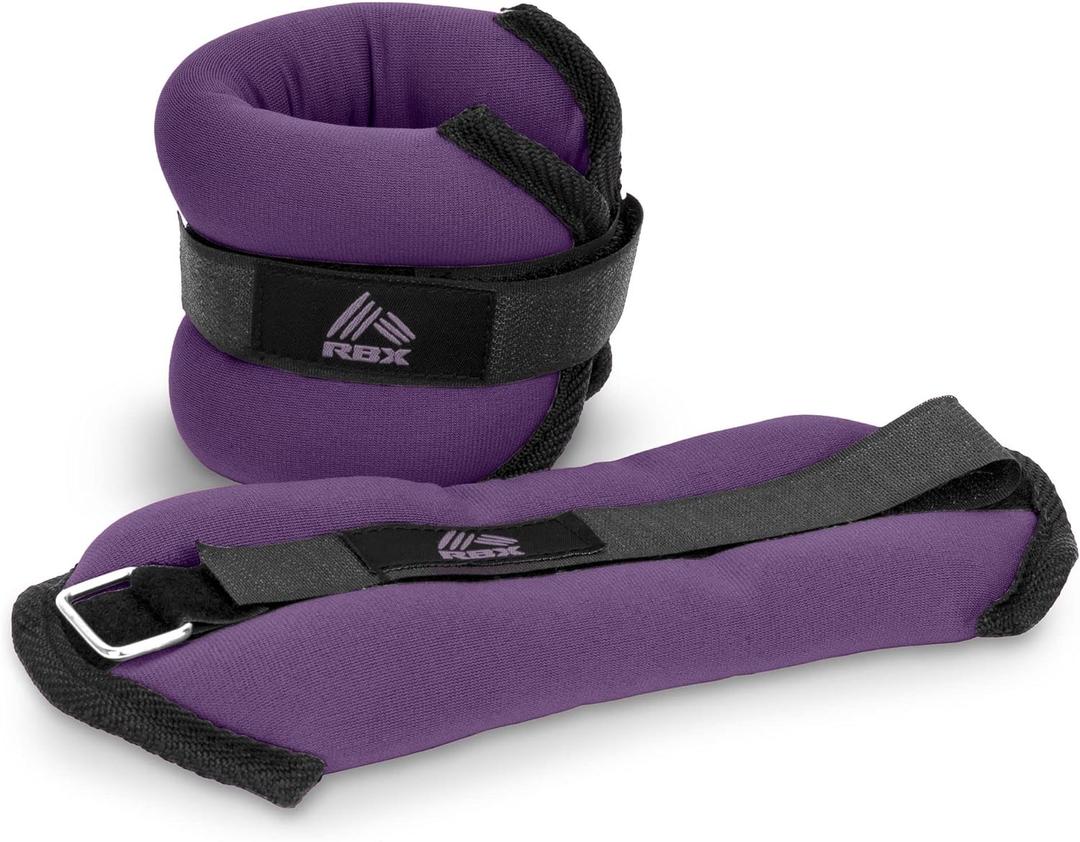 RBX Ankle and Wrist Weights for Women and Men - Velcro Straps, Made for Jogging, Walking, Resistance Training, and Physical Therapy (Set of 2) - Soft Touch Material (1lb (2lb Pair), Dark Purple)