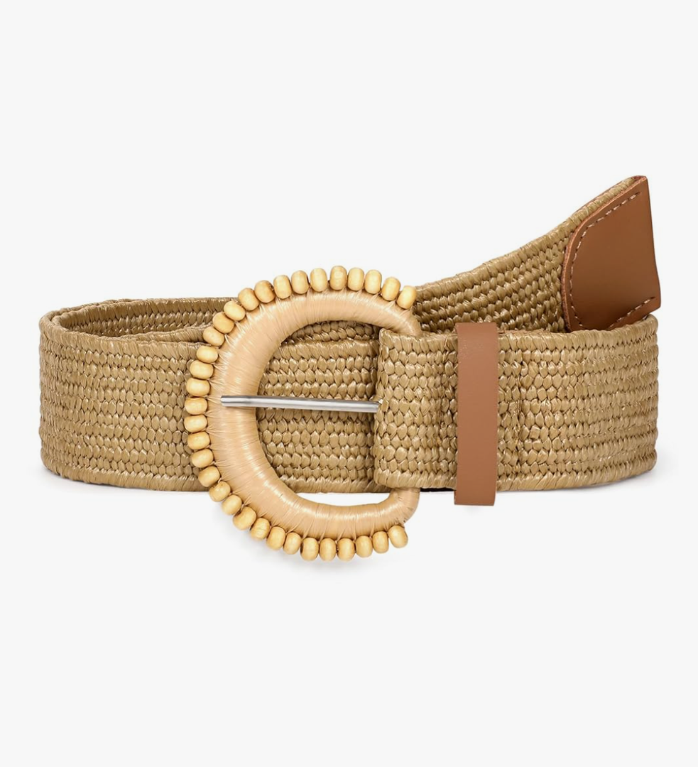 Straw Woven Elastic Belt for Women Stretchy Belts for Dress Fashion Boho Waist Belt Rattan Raffia Ladies Belts