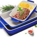 2 Piece Casserole Dish Ceramic Baking Dish Rectangular Baking Dishes for Oven Ceramic Bakeware with Handles Durable Nonstick Large Lasagna Pan for Cooking, Baking, 10'' x 7'', Gradient DarkBlue