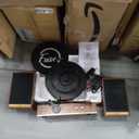 Fuse GLD Vertical Vinyl Record Player with Speakers | Gold Trim | 5.3 Bluetooth, AUX | Full Range External Speakers | Premium Cartridge | Vintage Mid Century Modern | Handcrafted Ashtree Wood