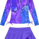 Vogseek Girls Rash Guard 2 Pieces Bathing Suit Long Sleeve Swimsuit Swimming Skirt with Shorts Swimwear (5-6 Years)