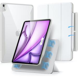 ESR for iPad Air 13 Inch Case (2025/ 2024) M3/ M2 with Pencil Holder, Removable Magnetic Cover, Vertical Stand, Fully Supports Pencil Pro and Pencil(USB-C), Rebound 360 Series, White