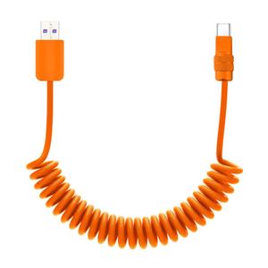 chubbycable Curly Chubby 120W Coiled USB C Fast Charging Cable Durable Braided Charger Cord for Car Compatible with iPhone 17-15 Series iPad, Orange+Orange, USB-A to Type-C, 2.13FT-6.56FT