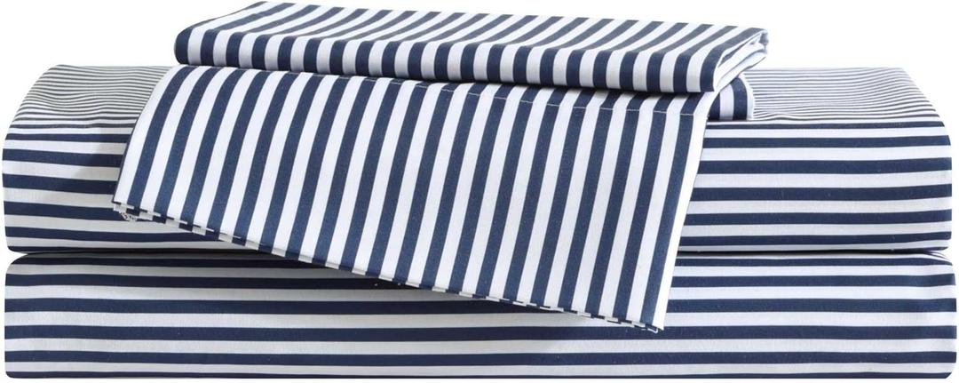 Eddie Bauer Kids - Twin Sheets, Stain-Resistant Toddler Bedding with Matching Sham(s), Super Soft, Ideal Boy Room Essentials (Vivid Stripe Blue, Twin)