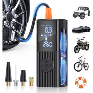 Tire Inflator Portable Air Compressor, 180PSI and 3X Faster Portable Air Compressor with Digital Pressure Gauge, Cordless Air Pump with Powerful Battery, for Car, Motorcycle, Bike, Ball (Light Black)