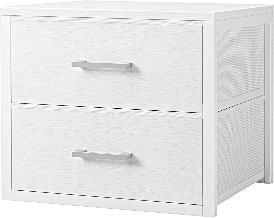 BOLUO Stackable Storage Drawers Closet Organizers and Storage Fabric White 2 Drawer Dresser for Bedroom Modern