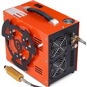 PCP Air Compressor, 4500 PSI / 30 MPa, 350W Motor, Auto Stop, Built-in Adapter, 12V DC or 110V / 220V AC Power, Portable Water/Oil-Free Pump for Paintball, Air Rifle, Airguns, HPA Tanks, Orange