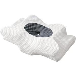 Neck Support Pillow for Comfort Relief, Cooling Sleep, Orthopedic Contouring Memory Foam Side Sleeper, Ergonomic Sleeping Back, White + Grey