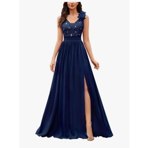 Miusol Women's Vintage V-Neck Sleeveless Sequined Split Formal Evening Maxi Dress L