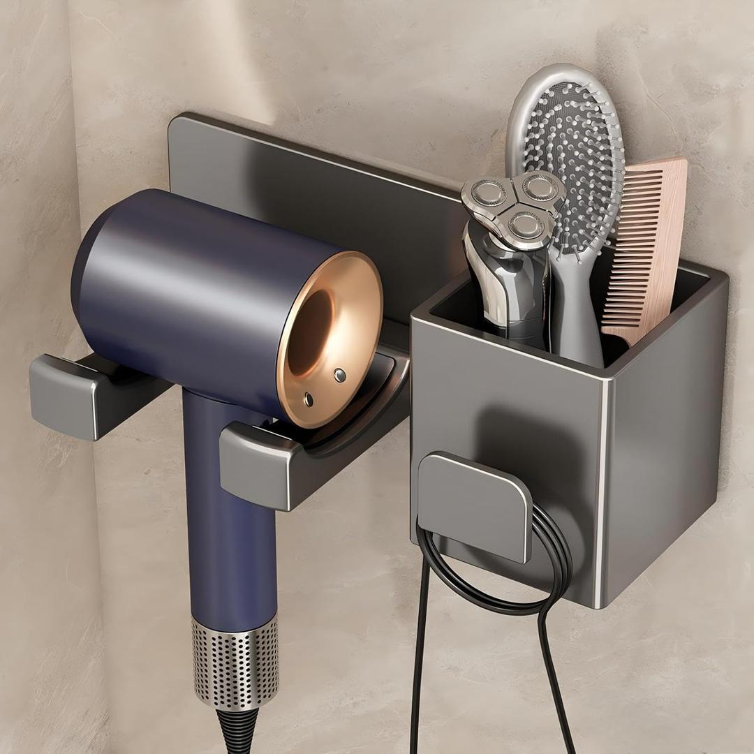 Hair Dryer Holder Wall Mounted, Blow Dryer Holder for Salon, Bedroom, Bathroom Storage, Multi-Functional Bathroom Wall Shelves Hair Tools Organizer for Hairdryers Hairbrush - No Drilling Needed