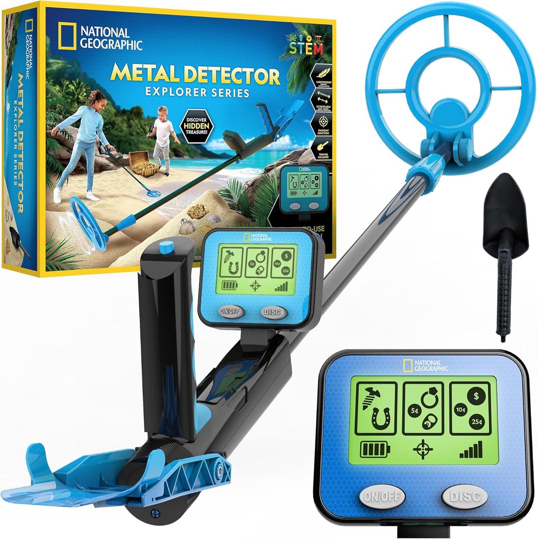 NATIONAL GEOGRAPHIC Metal Detector for Kids - 7.4" Waterproof Metal Detector Coil, Lightweight Gold Detector with Pinpoint Function & LCD Display, Beach Metal Detector 