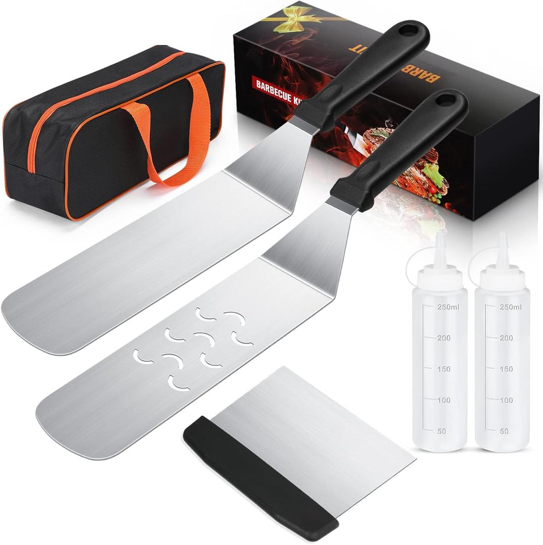 6-Piece Flat Top Griddle Accessories Kit for Blackstone and Camp Chef – Stainless Steel Tools with Carry Bag, Cleaning Brush, and Leak-Free Bottles​(6pcs) 