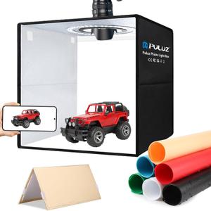 PULUZ Light Box Photography Kit, 12"x12" Portable Photo Studio Shooting Tent CRI 97 Dimmable LED Light with Double-Sided Reflector Board & 6 PVC Backdrops
