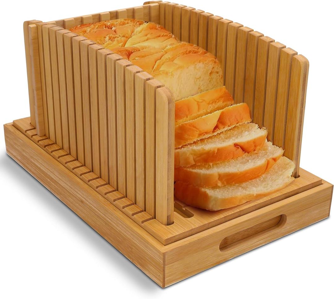 Bread Slicer For Homemade Bread - Compact Sourdough Bread Cutter - Adjustable Homemade Bread Slicer Guide With Crumb/Serving Tray- Easy To Clean Bread Slicer For Sourdough Rounds - Sourdough Slicer
