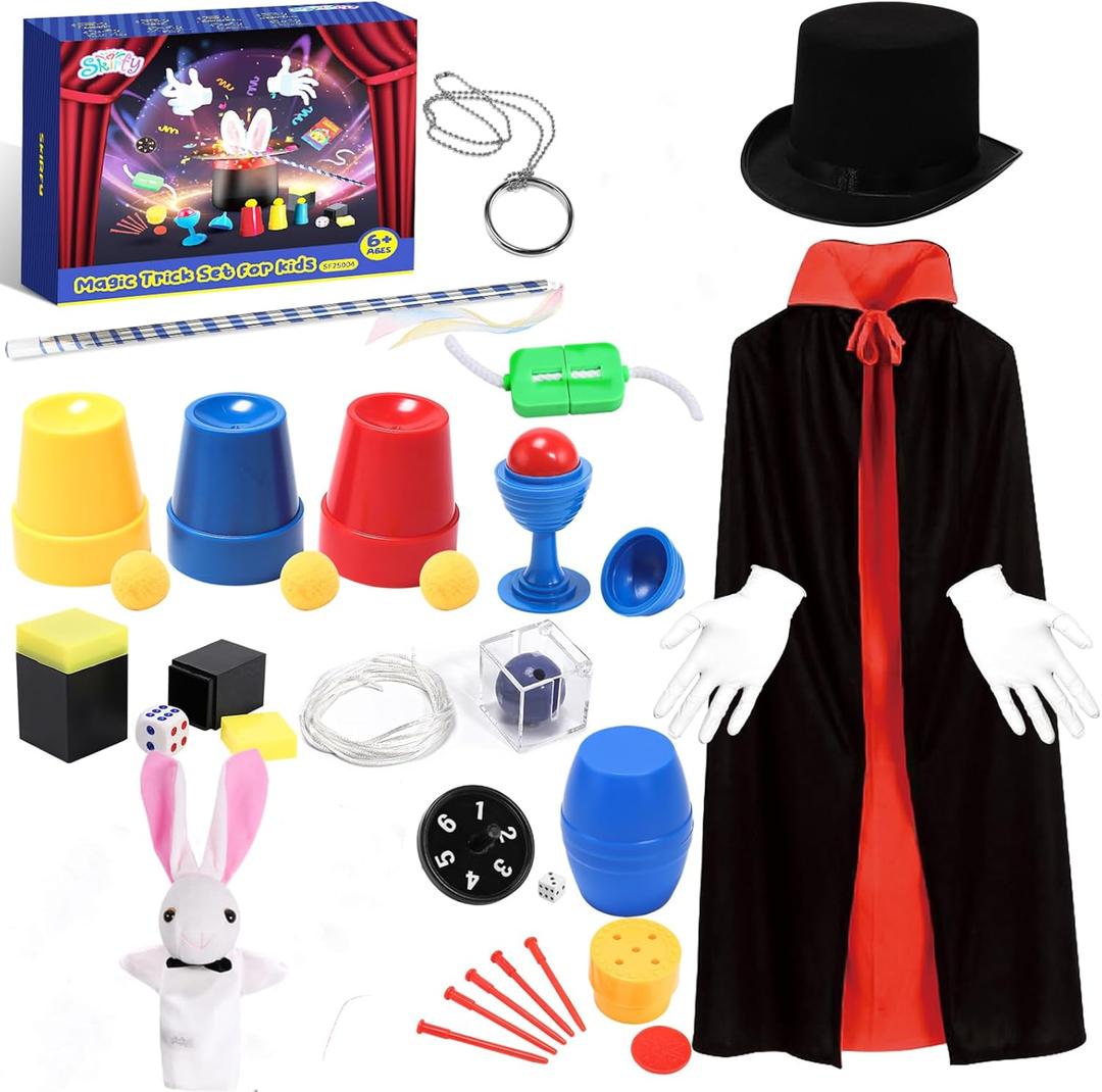 Skirfy Magic Tricks-Magic Kit for Kids Age 6-8,Magic Set with Magician Costume,Magic Wand, for Kids Boys Girls Ages 6 7 8 9 10 11 12