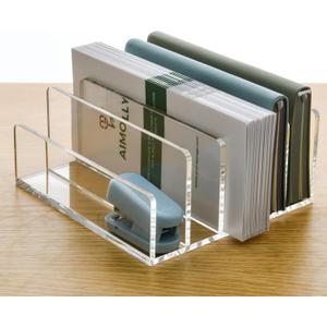 5 Compartments Clear Acrylic Mail Holder  Vertical Letter Sorter & Multifunction Desk Organizer for Bills, Documents, Notebooks  Modern Office/Home Envelope File Rack