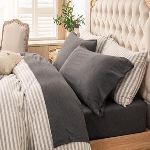 PURE ERA Jersey Knit 4pc Bed Sheet Set 100% T-Shirt Heather Cotton Super Soft Comfy Breathable Fits Mattress Up to 20" Extra Deep Pocket (Charcoal Dark Grey,Full)