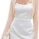 Women Sheer Shrugs Long Sleeve Cropped Cardigan Open Front Bolero Shrug for Evening Dressy (Beige, S)