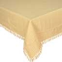 Table Cloth, Yellow/White Woven Fringed, 100% Cotton Table Cover, Size 60x102 Inch, Suitable for Formal Dining, Everyday Meals and Casual Occasions.