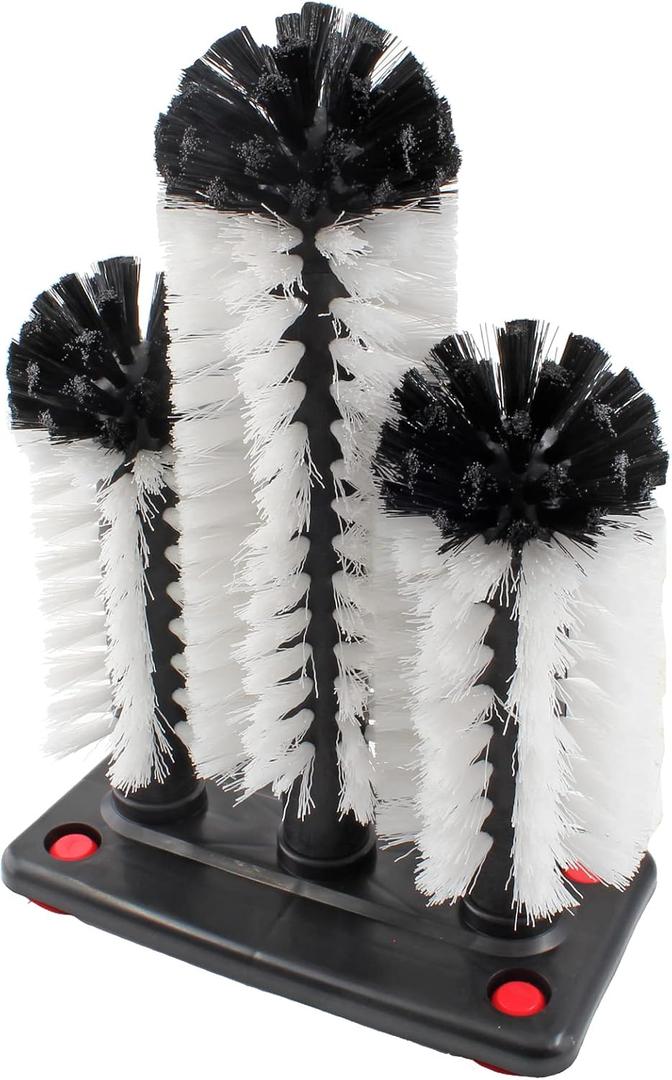 3 Brush Bar Glass Washer with Suction Base, Commercial Brush Cleaner Bristle Brush for Kitchen Bar Beer Cup, Long Leg Cup, Red Wine Glass (2 Short Brush + 1 Long Brush)