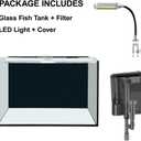 2.5 Gallon Fish Tank Starter Kits, with Led Light, Filter Pump, Cover, Small Fish Tank Betta Aquarium (30x18x20CM)