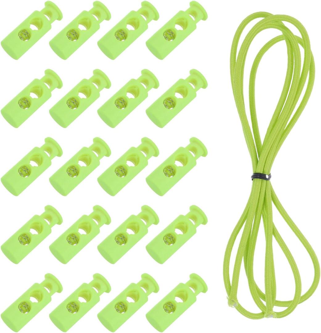 uxcell 40 Pcs Double Hole Cord Locks with 39Inch Elastic Shock Cord, Plastic Spring Toggle Stopper Clip with Stretch String for Shoelaces Drawstrings Paracord, Light Green