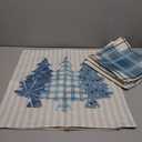 AVOIN colorlife Winter Snowman Joy Snowflake Christmas Throw Pillow Covers, 18 x 18 Inch Xmas Tree Winter Holiday Buffalo Plaid Cushion Case Decoration for Sofa Couch Set of 4 (Blue)