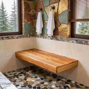 Minimalist 60″Floating Teak Shower Bench: Warm, Easy to Install (No Tile!), Holds 670 lbs for a Modern Bathroom.