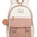 MOMUVO School Backpacks for Teen Girls Women,15.6 Inch Laptop School Book Bag Cute College Backpack Bookbag for Students Pink and Brown
